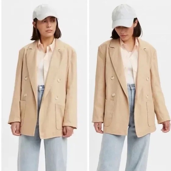 Levi’s Alexa Safari Blazer Jacker Oversized Fit Linen Cotton Cream Tan Medium - Picture 1 of 11
